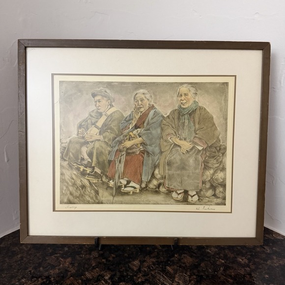 Other - Willy Seiler Hand Colored Etching Titled "Resting" Signed Vintage Asian Oriental